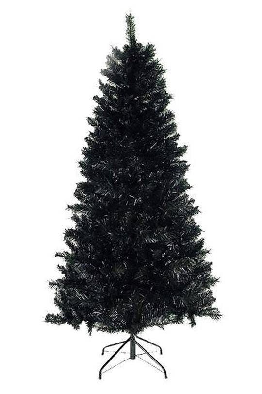 7' Black Canadian Pine Christmas Tree with Metal Stand