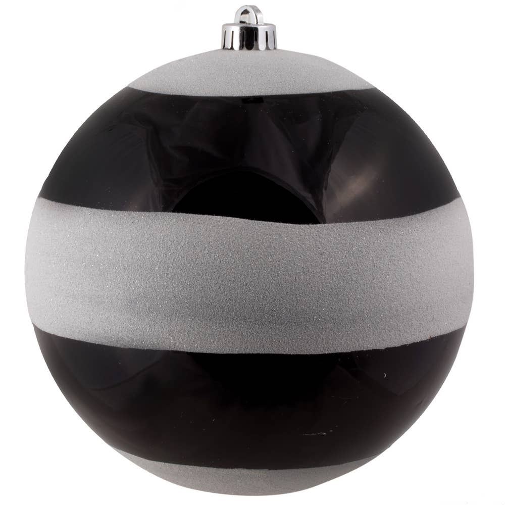 Black-White Striped Shiny Ball Ornament - Large