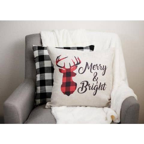 Reindeer Merry & Bright Pillow Case - GoldenLadderInteriors