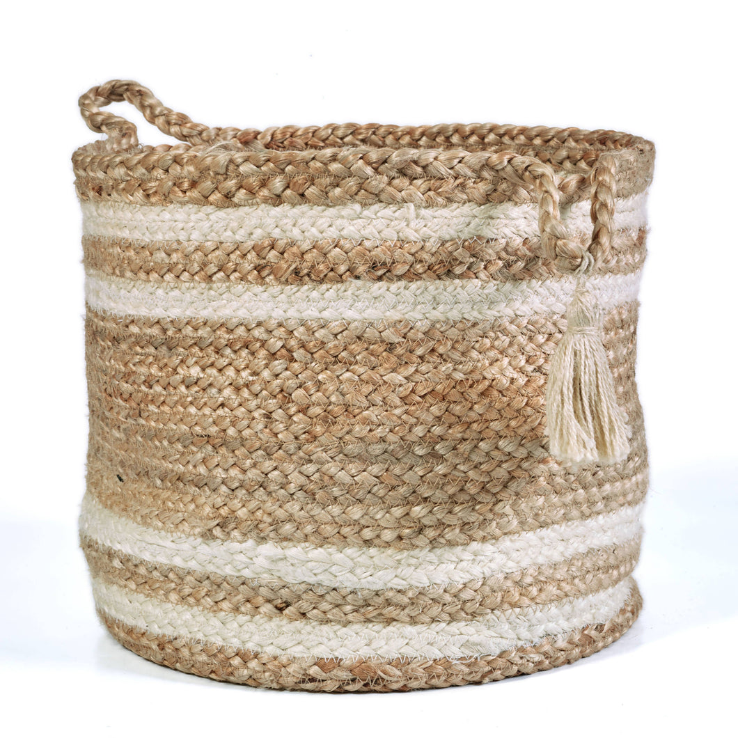 Montego Striped Natural Jute Decorative Storage Basket 19