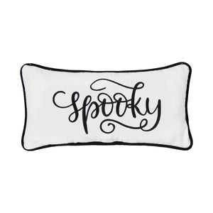 White "Spooky" Embroidered Halloween Pillow