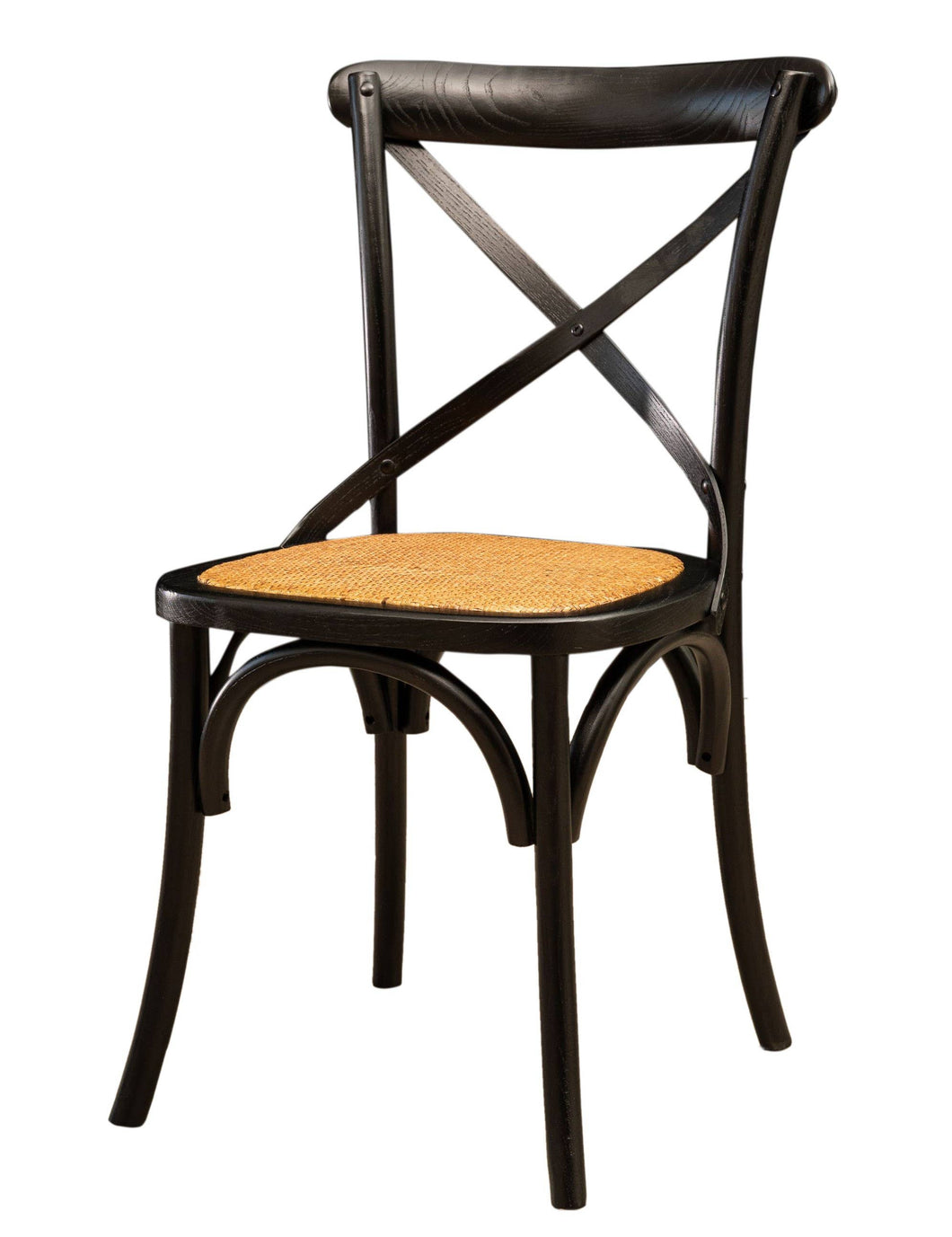 Black Chair In Solid Ash Wood And Rattan Seat
