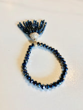 Load image into Gallery viewer, Navy Cut Glass with Aurora Borealis Stretch Bracelet with Beaded Tassel - GoldenLadderInteriors
