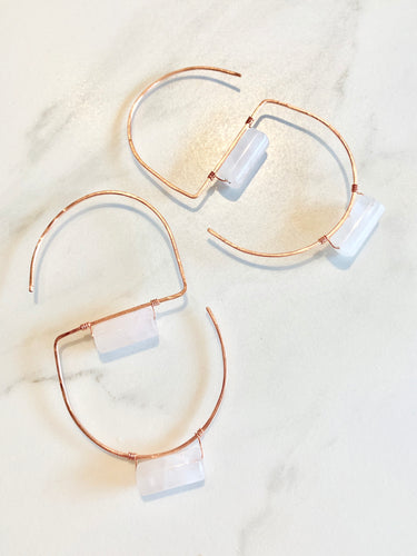 Dangle Gold Earrings with Clear/White Stone - GoldenLadderInteriors