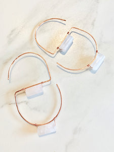 Dangle Gold Earrings with Clear/White Stone - GoldenLadderInteriors