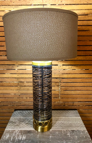 Wire base table lamp with drum shade - GoldenLadderInteriors