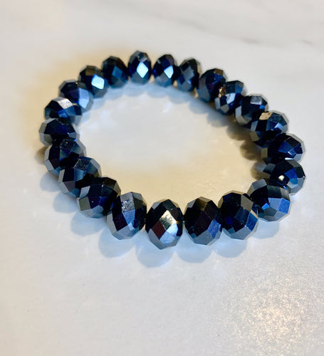 Navy Cut Glass with Aurora Borealis Finish Stretch Bracelet - GoldenLadderInteriors