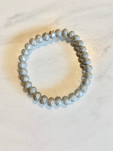 Matte Silver Faceted Bead Stretch Bracelet - GoldenLadderInteriors