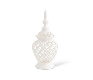 White Ceramic Filigree Cylinder Shaped Containers