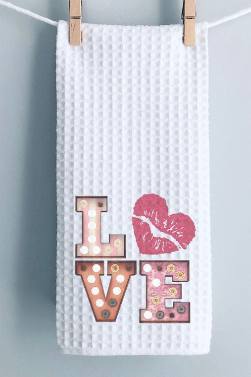 Love Marquee Stack Pink Heart Valentines Towel