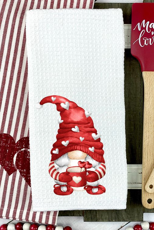 Red Gnome Holding Coffee Tea towel