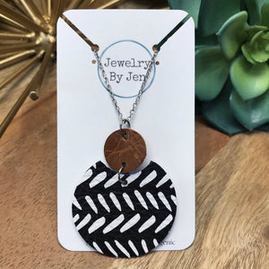 Boho White/Blue Chevron Leather Necklace