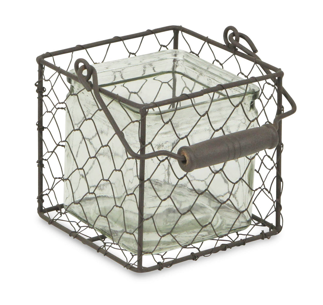 Brown Square Glass Jar Wire Basket - GoldenLadderInteriors