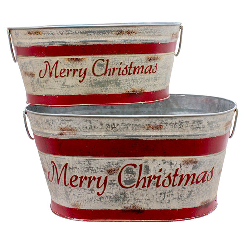 Distressed Merry Christmas Buckets - GoldenLadderInteriors